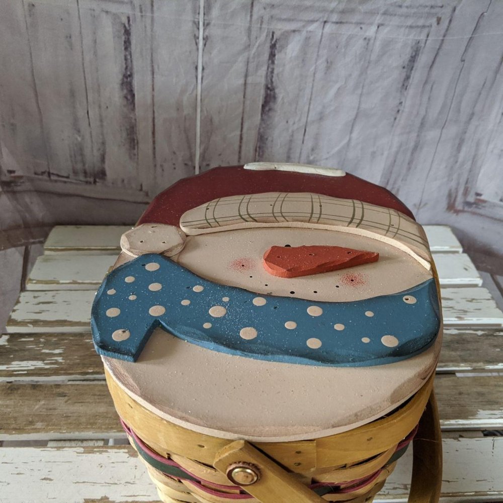 Snowman Xmas hinged basket decor weaved‎ wooden